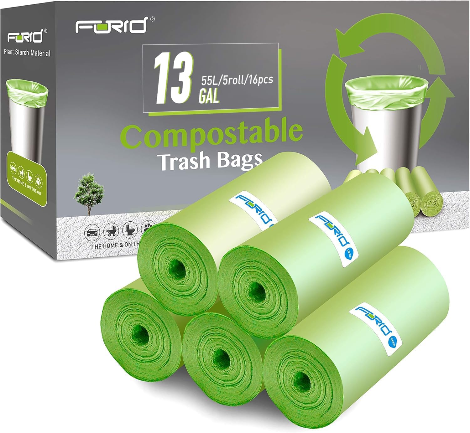 Compostable Trash Bags - FORID 13 Gallon Tall Kitchen Garbage Bags 80 Count Unscented Trash Can