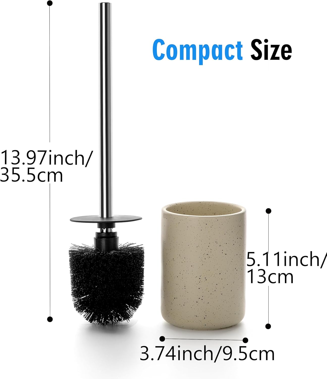 Ceramic Toilet Brush & Holder Set - Freestanding Deep-Cleaning Toilet Bowl Cleaner Brush, Stainless