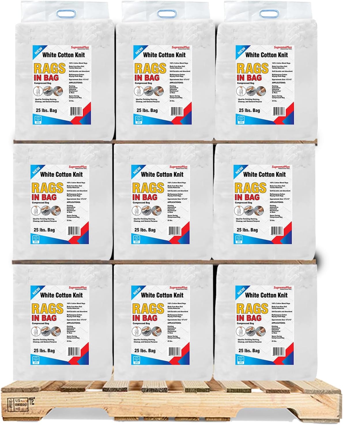 Premium White T-Shirt Cleaning Rags (600 lbs. Pallet 24x25 lbs. Bag of Rags) – White Cotton Rag for