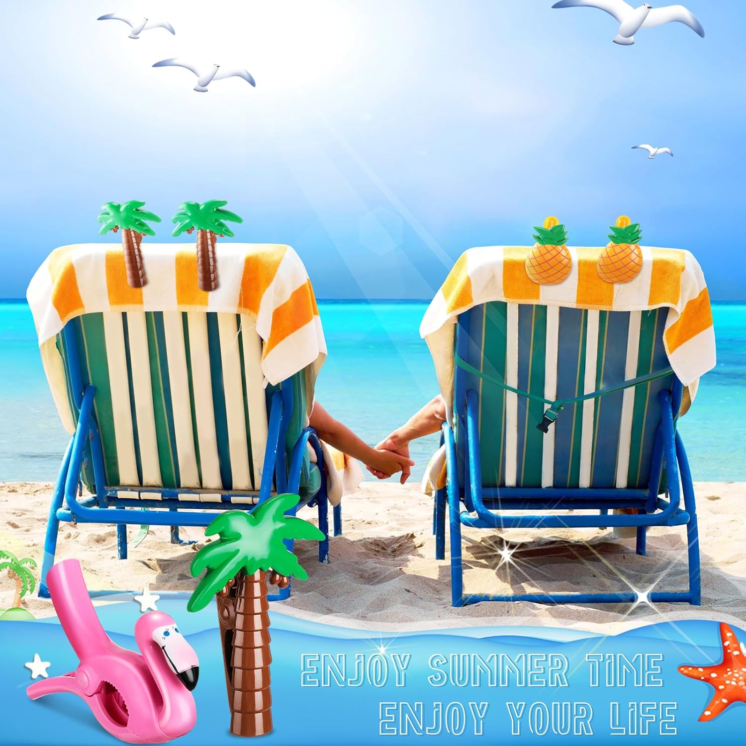 Rtteri 16 Pcs Beach Towel Clips for Beach Chairs Cute Towel Holder Cruise Clothes Pins for Lounge