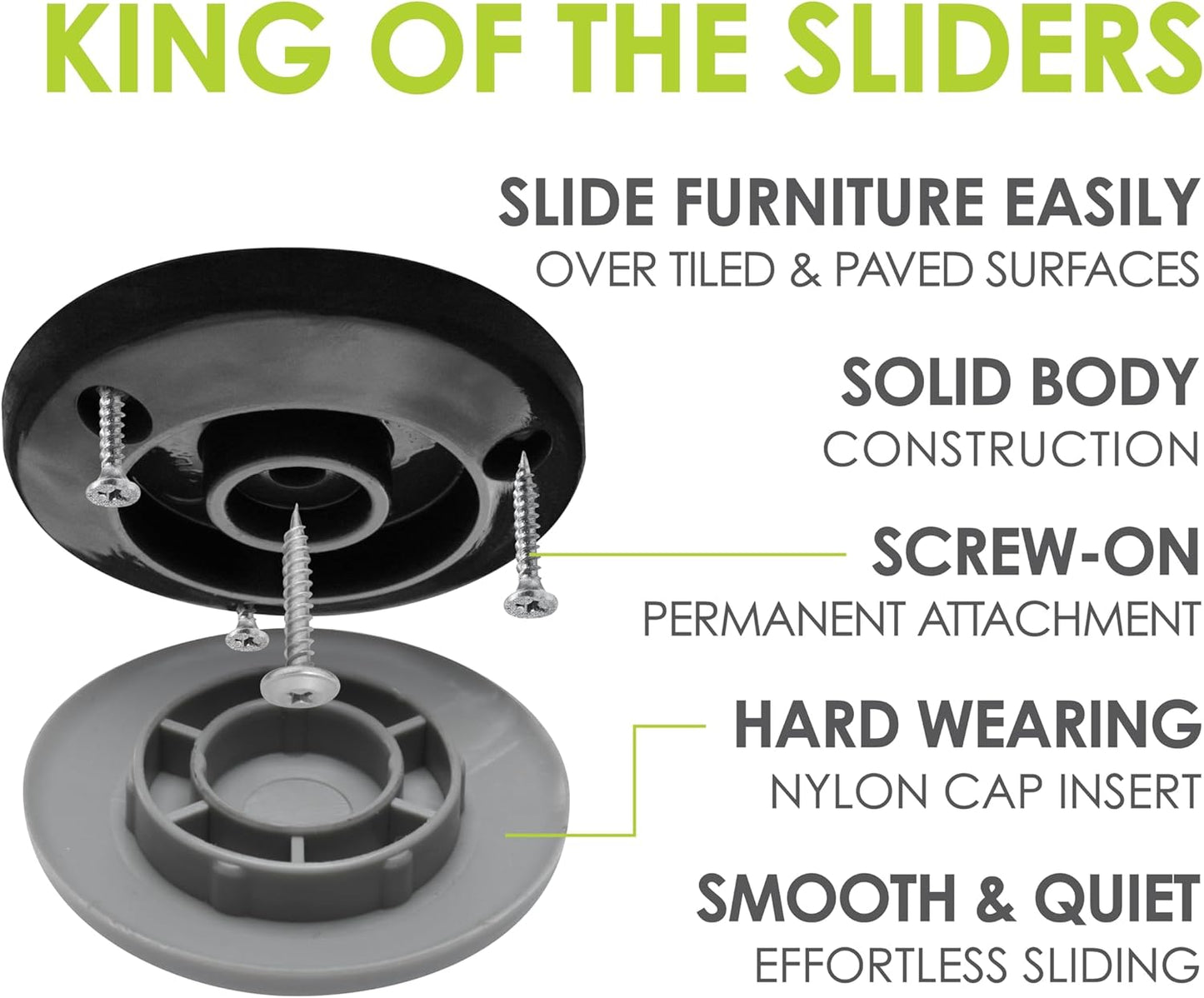 Gorilla Outdoor 2 Inch Furniture Sliders/Screw on Nylon Glide Floor Protectors (Set of 4 Glides)