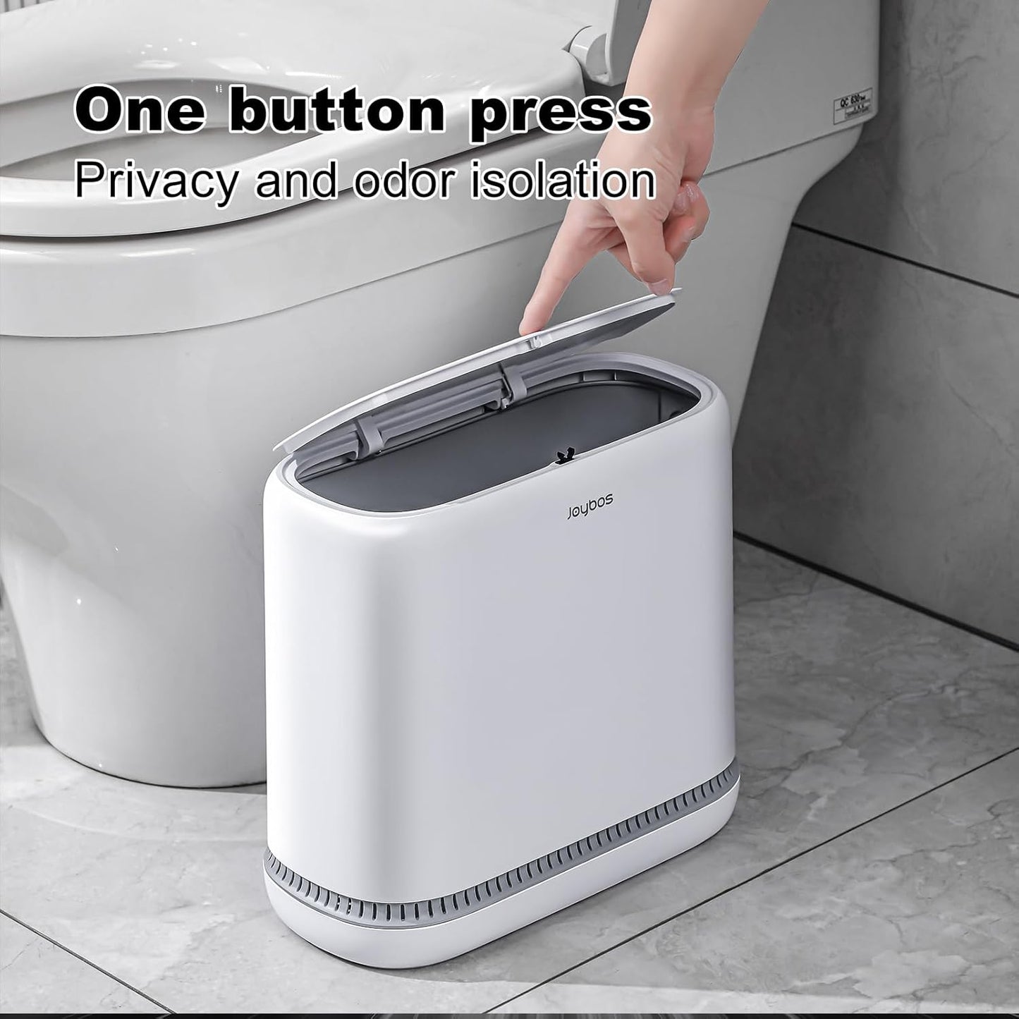 JOYBOS Bathroom Trash Cans,Adsorption Garbage Can with Press Type Lid,10L Dogproof Slim Plastic