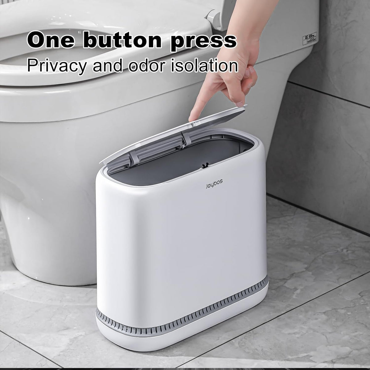 JOYBOS Bathroom Trash Cans,Adsorption Garbage Can with Press Type Lid,10L Dogproof Slim Plastic