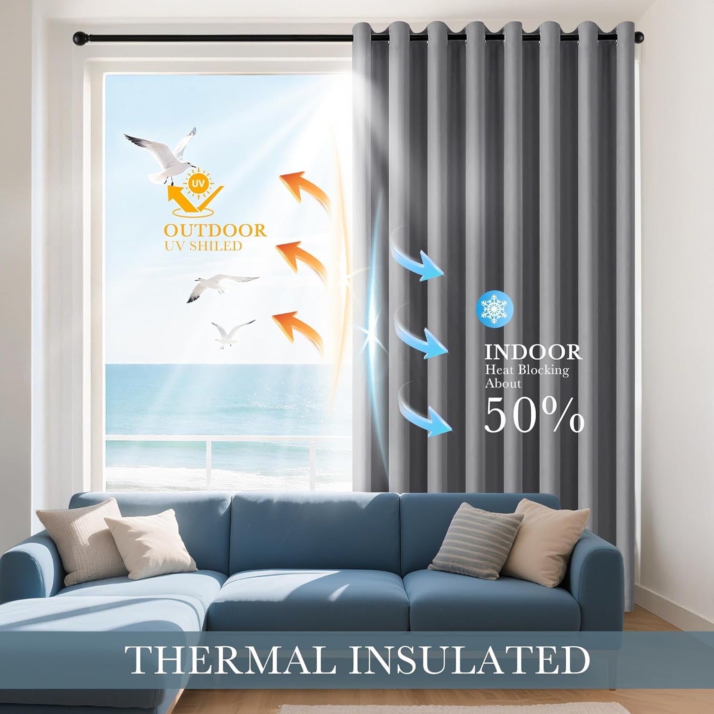 PONY DANCE Sliver Grey Blackout Curtains - Window Cover 2 Panels Light Blocking Drapes Thermal