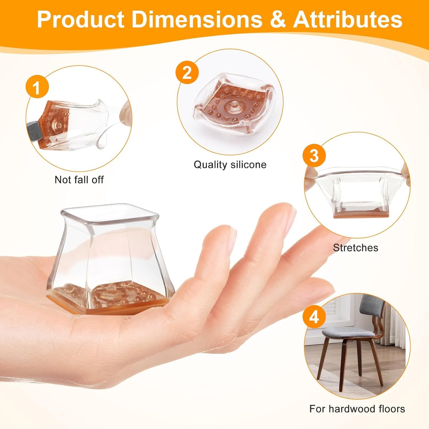CHUNZEXI 48 Pack Square Chair Leg Floor Protectors for Hardwood Floors, Silicone Felt Covers Pads