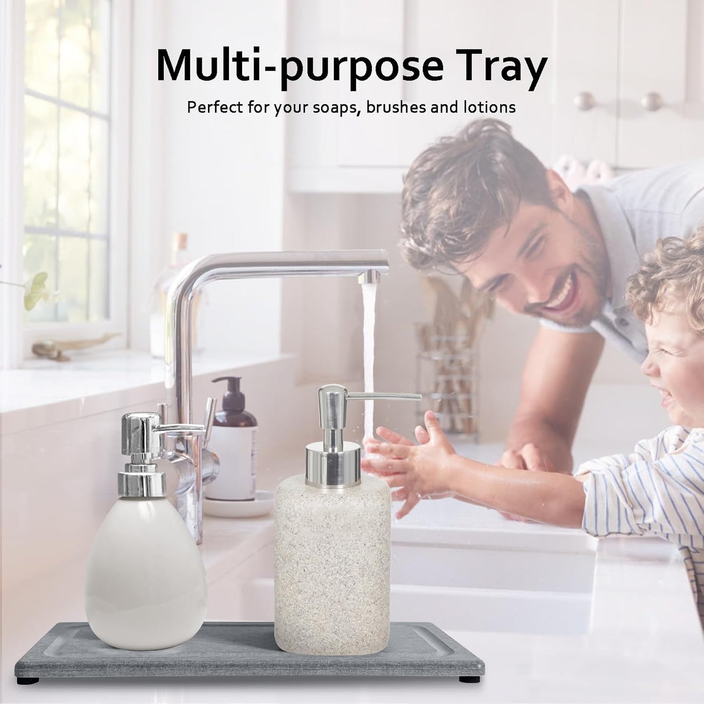 2 PCS Water Absorbing Stone Trays for Bathroom Sink & Kitchen Counter, Fast-Drying Diatomite Sink