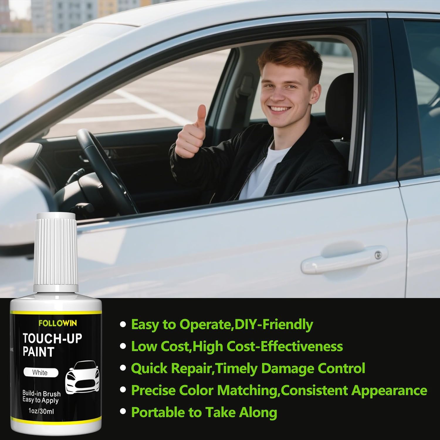 FOLLOWIN White Touch Up Paint for Cars, Car Paint Scratch Repair,Built-in Brush Auto Paints