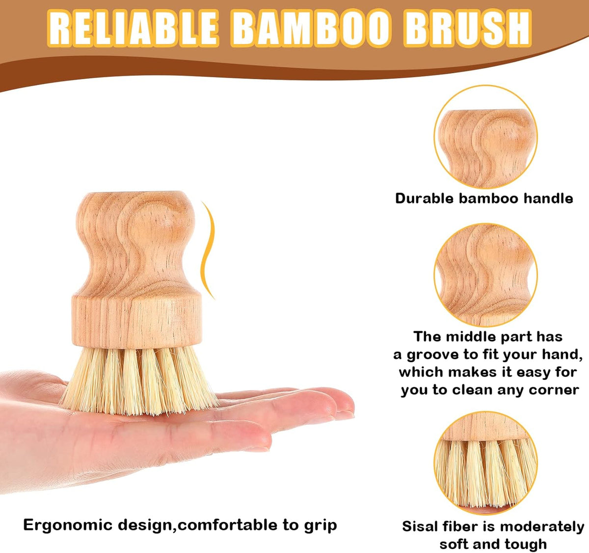 Nuenen 30 Packs Bamboo Dish Scrub Brushes Wooden Scrubbers Set Kitchen Dishwashing Scrubber with