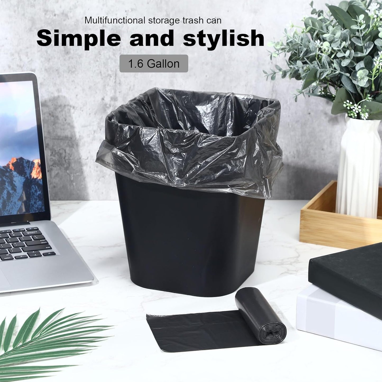 Eccliy 6 Pack Plastic Trash Can with 3 Rolls of Trash Bags Small Wastebasket Garbage Bin Container