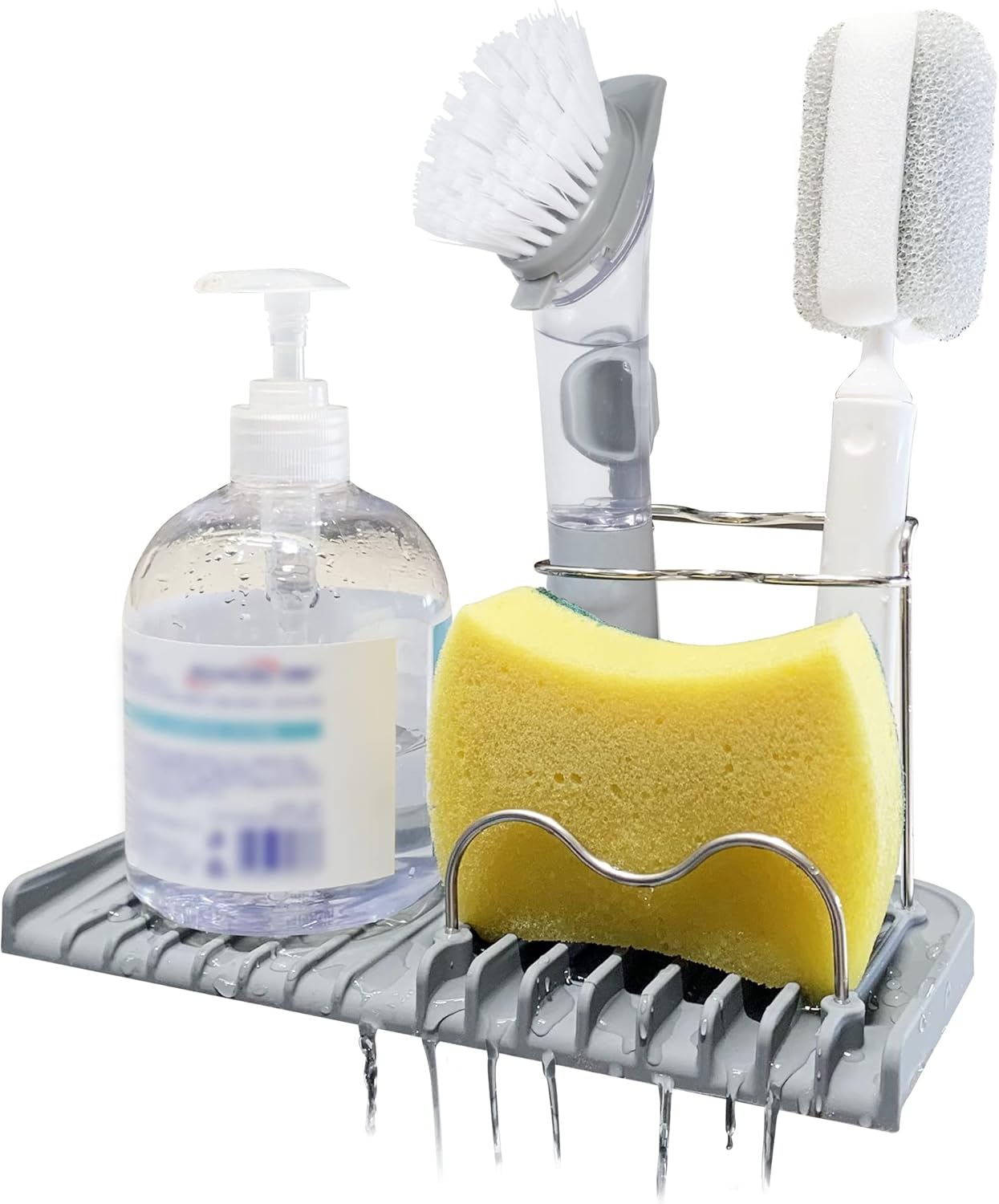 Sponge holder for kitchen sink caddy accessories gadgets, dish soap brush holder for sink