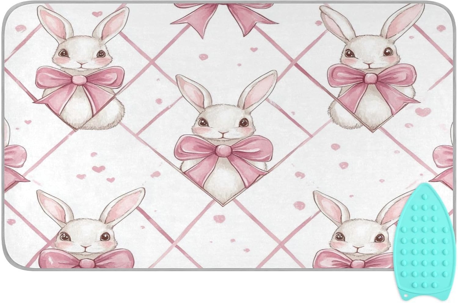 Easter Bunny Bows Pink Ironing Mat Thickened Ironing Blanket Travel Portable Double-Side Using