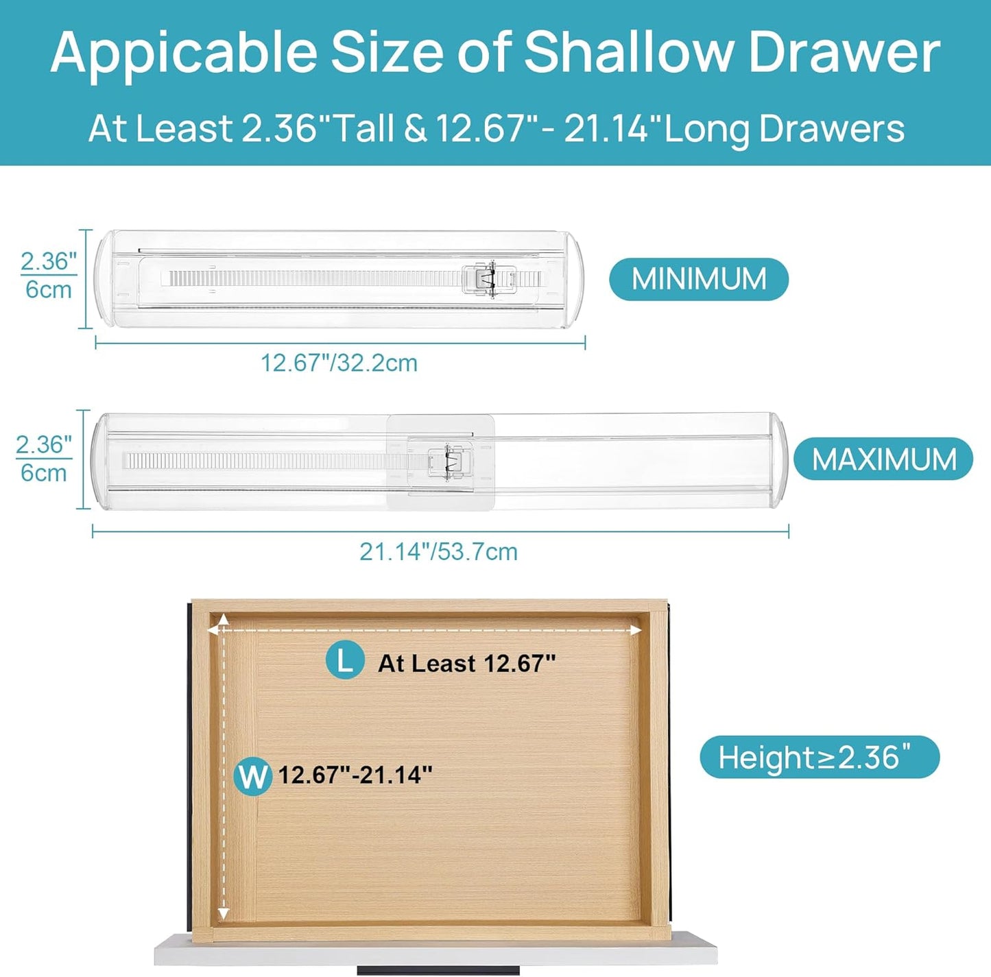 Vtopmart 4 Pack Shallow Drawer Dividers, 2.36" High 12.67"-21.14" Adjustable Expandable Kitchen