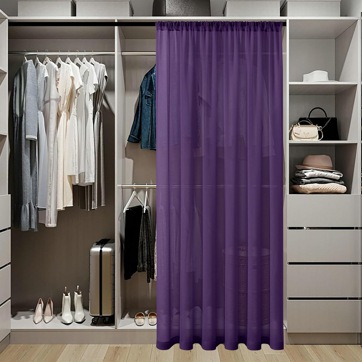Tollpiz Sheer Door Curtains Closet Linen Textured Curtains Sheer Doorway Light Filtering Voile Rod