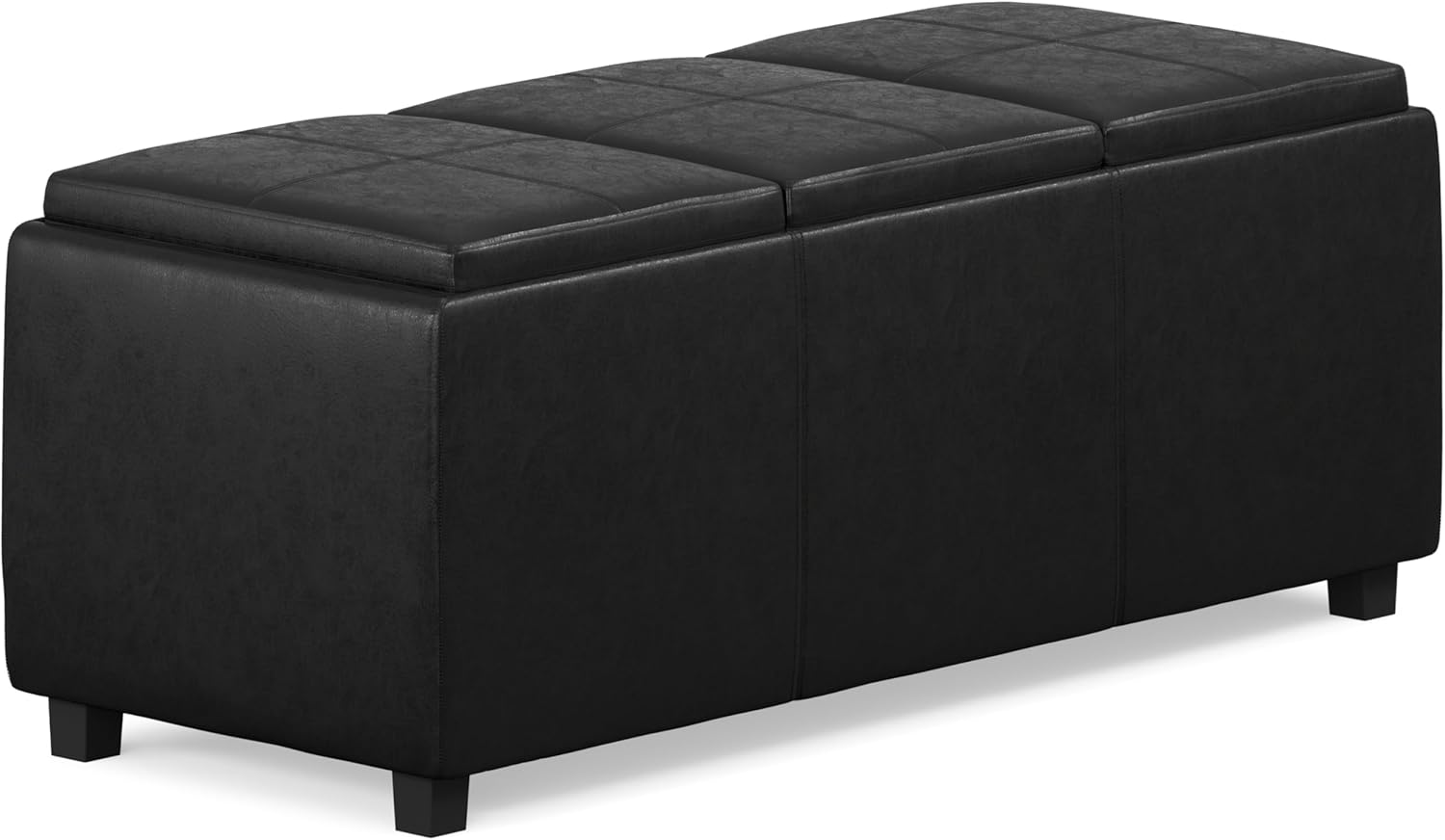 SIMPLIHOME Avalon 42 inch Wide Contemporary Rectangle Storage Ottoman in Distressed Black Vegan