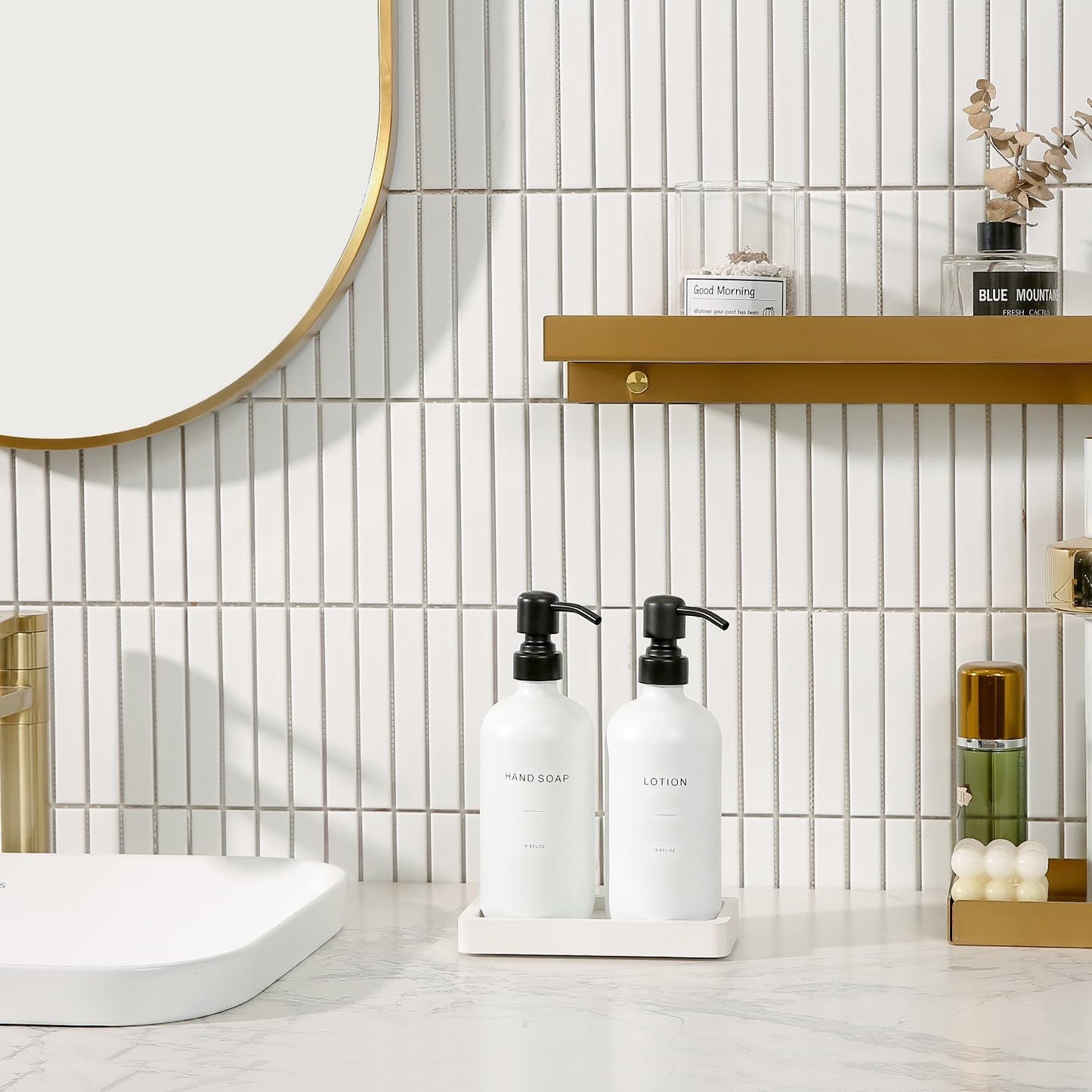 White Soap Dispenser Set, Contains Hand and Lotion Dispenser with Pump. Perfect for Guest Bathroom