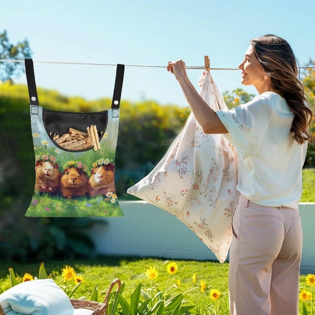 Guinea Pig Clothespin Bag Space-Saving Laundry Hanging Storage Organizer Clothes Pin Hanging Bag