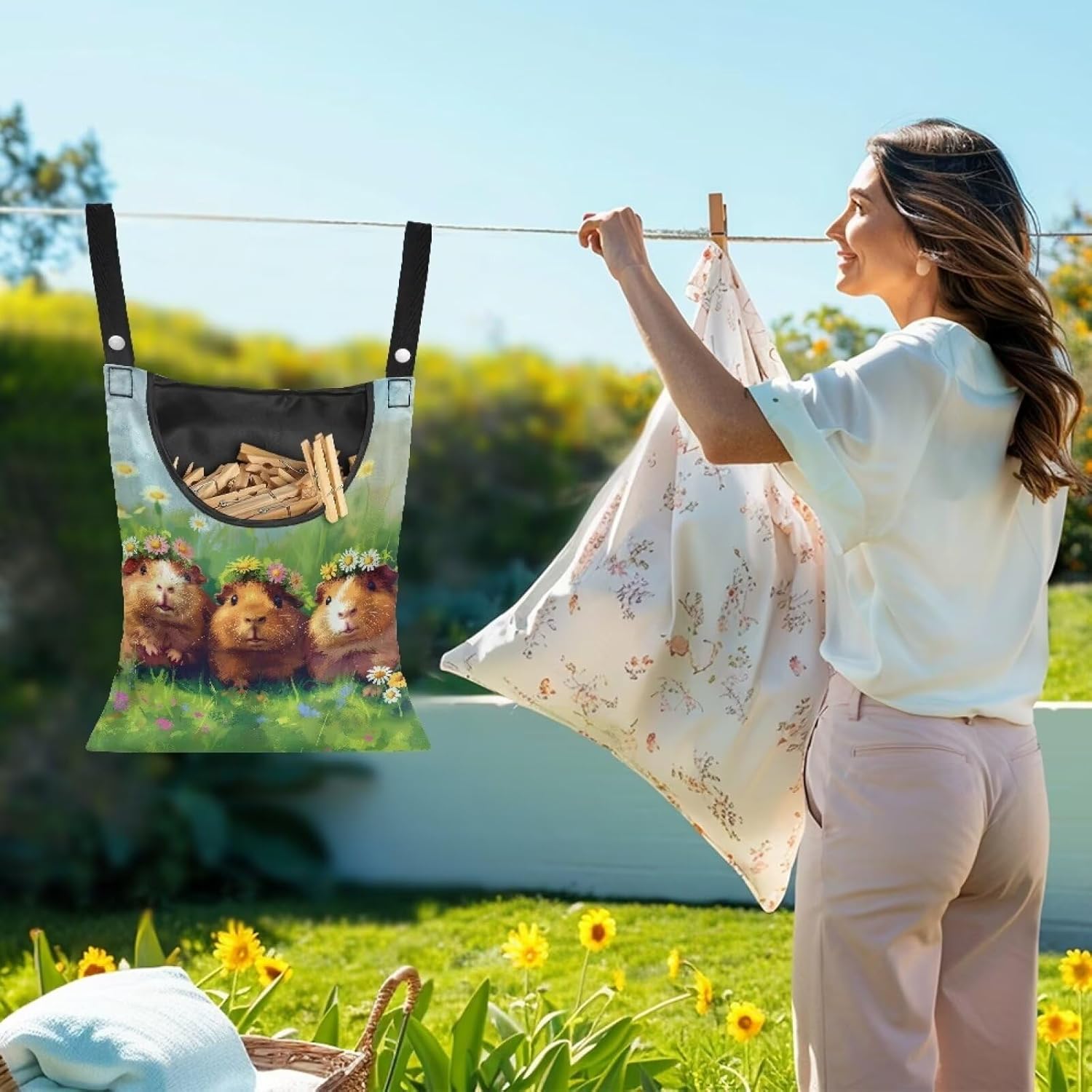 Guinea Pig Clothespin Bag Space-Saving Laundry Hanging Storage Organizer Clothes Pin Hanging Bag