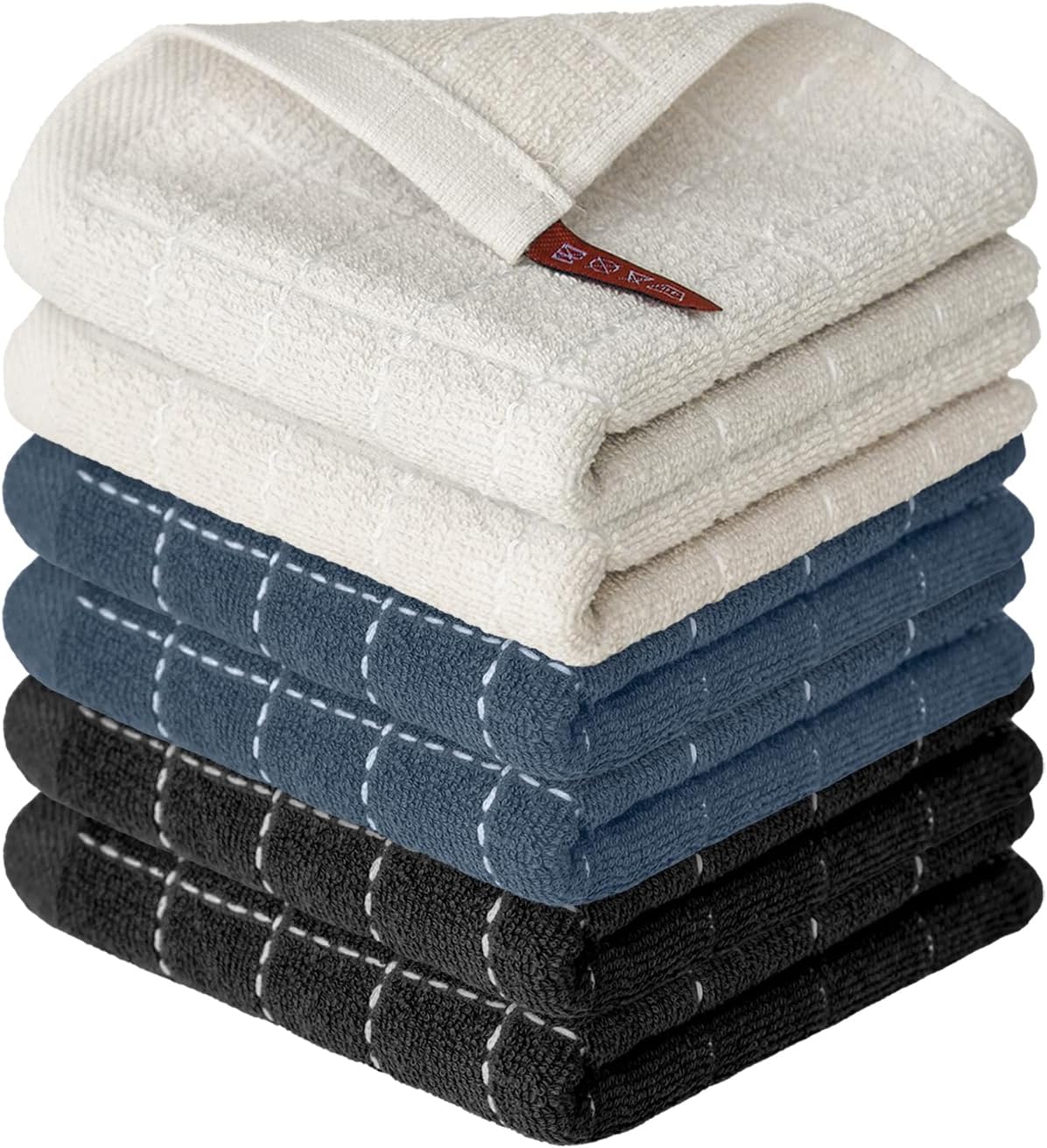 Artoid Mode Checkered Designed Cotton Beige Grey Black Terry Kitchen Dish Cloths, 12x12 Inch Soft