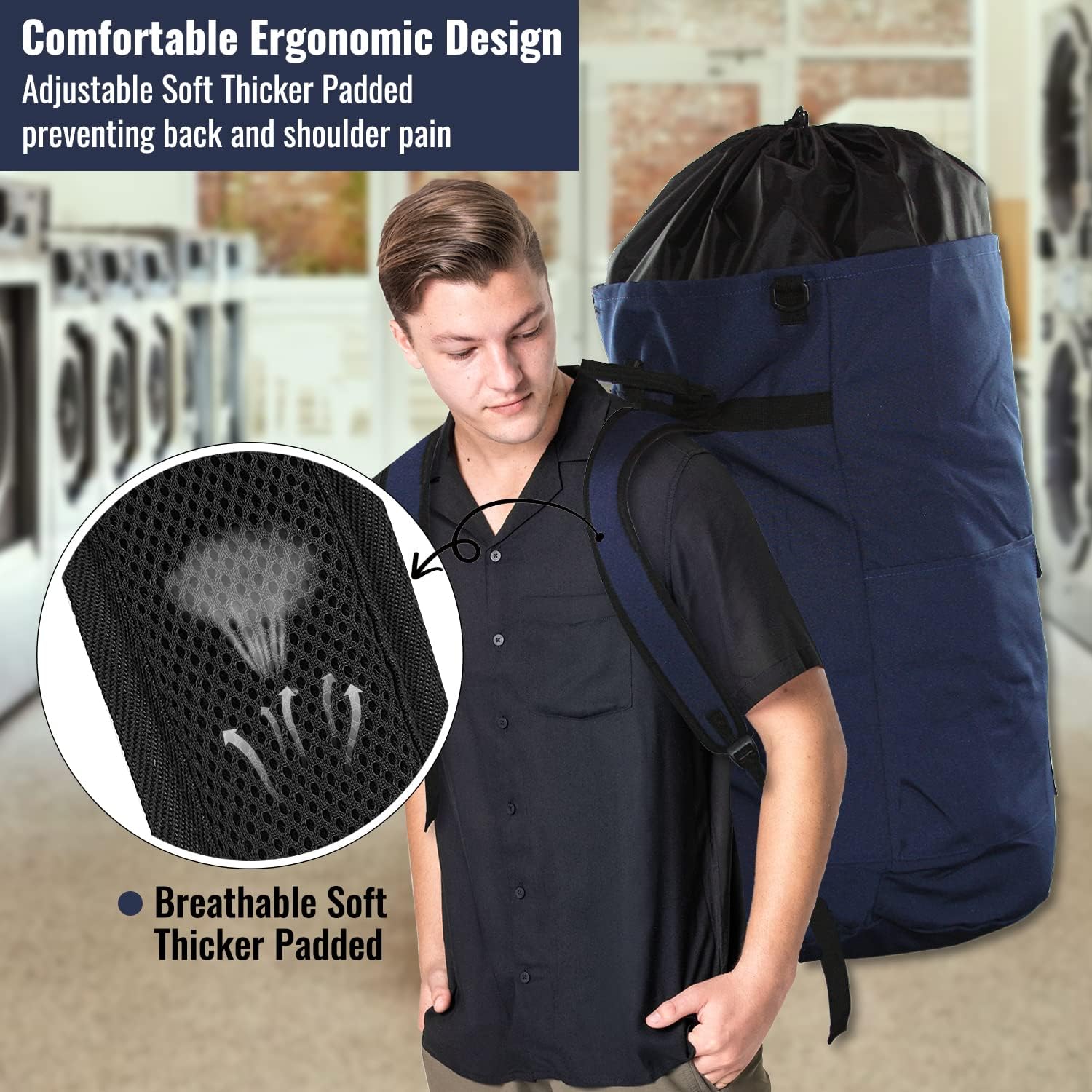 Laundry Bag Backpack, 125L Extra Large Travel Laundry Bags with Shoulder Straps, Adjustable &