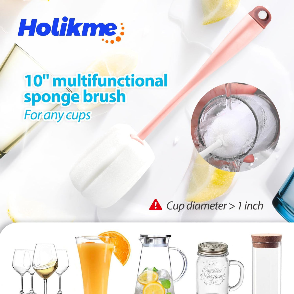 Holikme Bottle Brush Tube Cleaning Lab Set with Long Handle, Cup Cleaner for Washing Narrow Neck