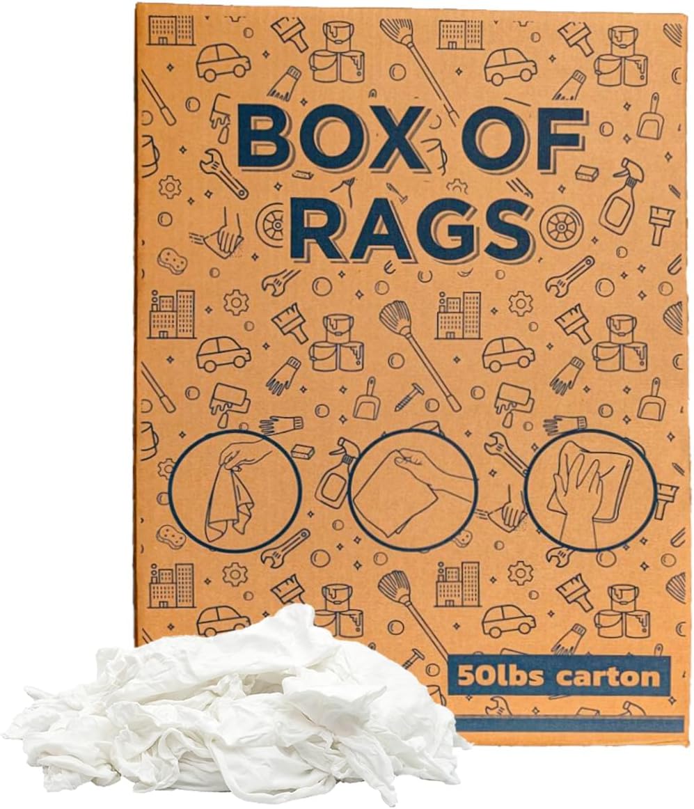 Premium White Knit (50 lbs. Box of Rags) Cotton T-Shirt Cloth Wiping Rags - Shop Cleaning Tshirt