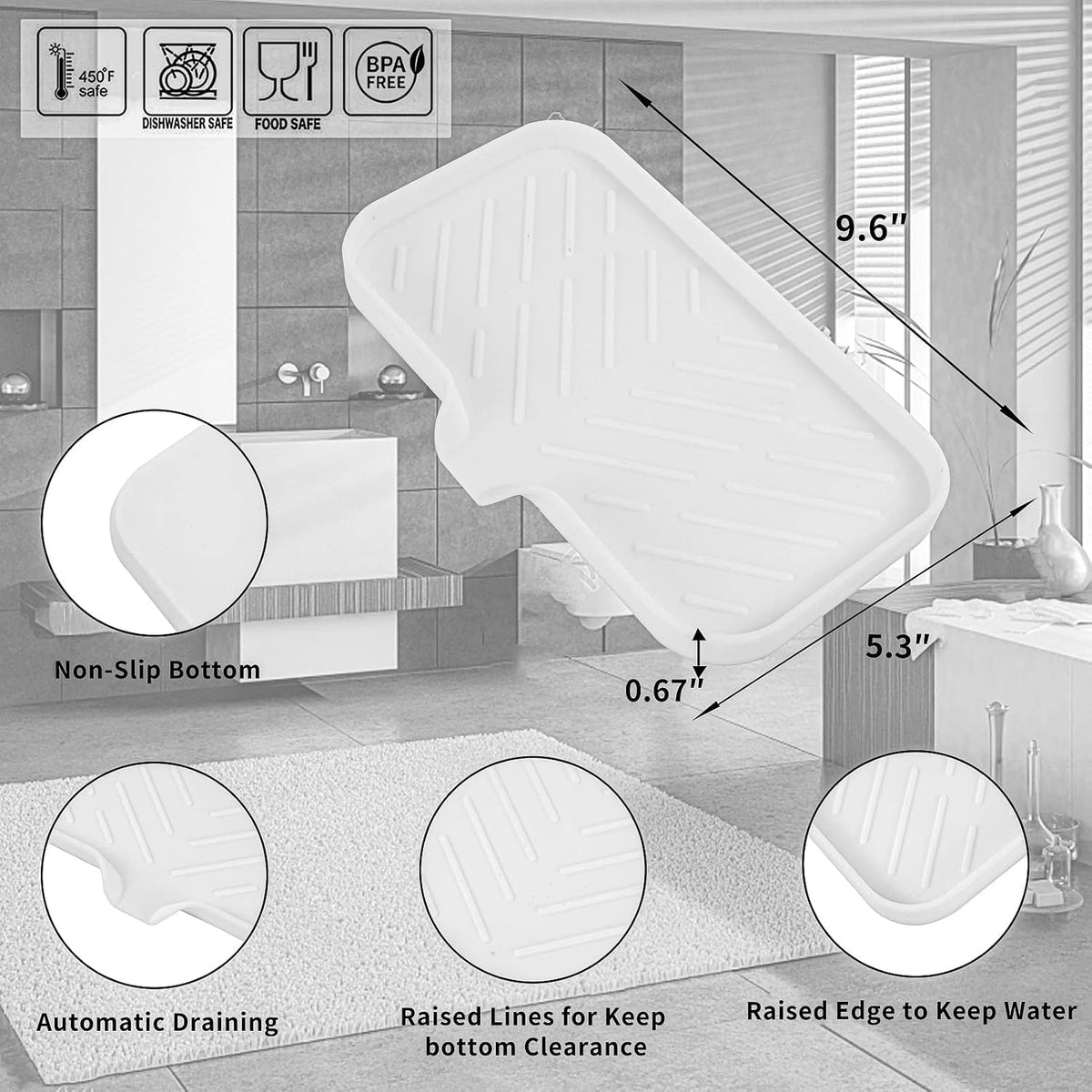 Silicone Bathroom Soap Dishes with Drain Spout-Bathroom and Kitchen Sink Organizer,Sponge
