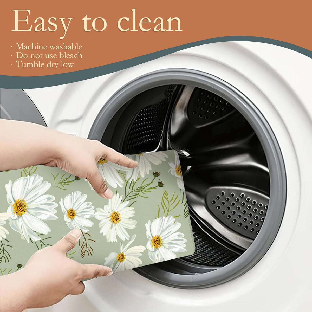 White Daisy Flowers Dish Drying Rack Mat for Kitchen Counter, Dish Drying Pad Absorbent Reversible