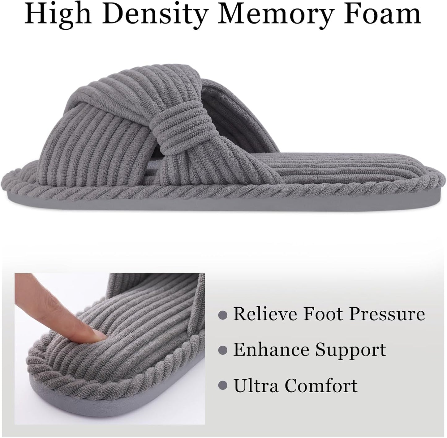 Evshine Summer House Slippers for Women Corduroy Cross Bow Indoor Slippers Open Toe Slip On Bedroom