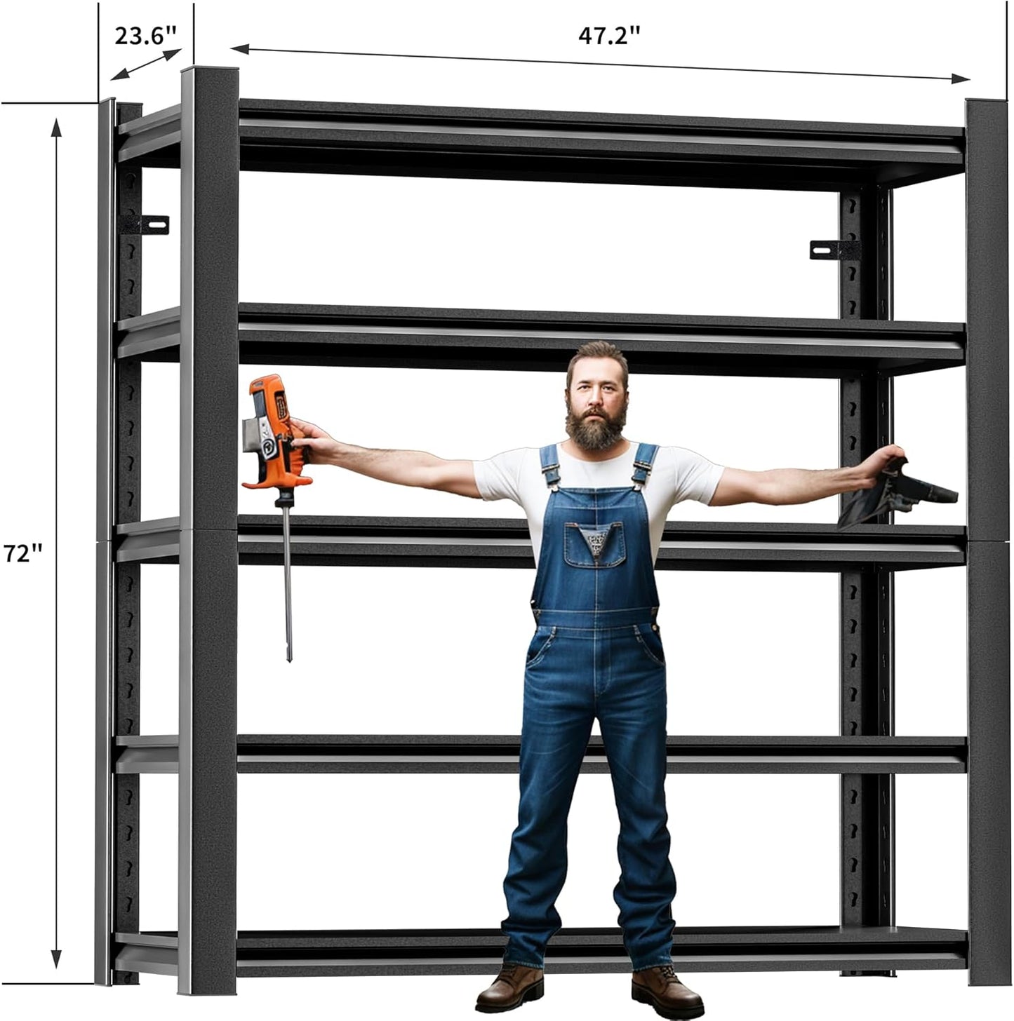 2 Pieces Garage Shelving,5 Tier 72"X47.2"X23.6"Inches,Storage Shelves Heavy Duty Thickened Metal