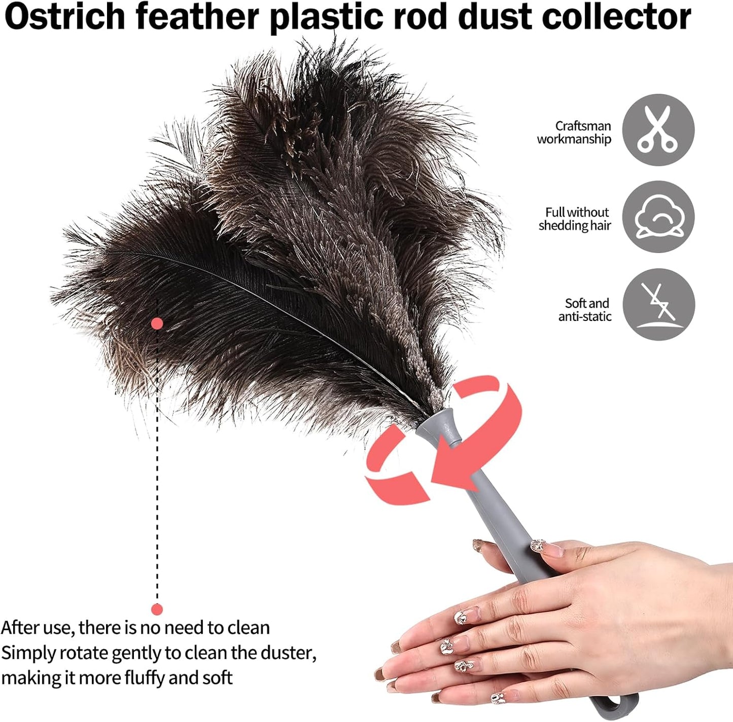 Feather Duster-Genuine Ostrich Feathers,Anti-Static,Reusable Eco-Friendly Handheld Cleaning for