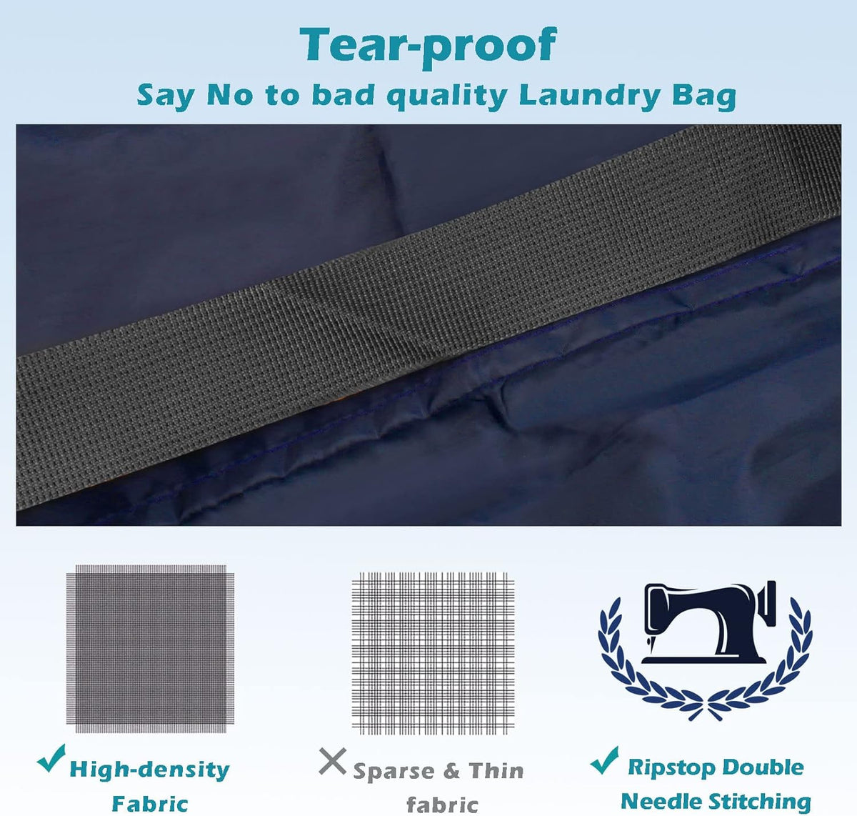 Heavy Duty Laundry Bag 2 Pack XL Nylon Laundry Bags with Straps, Washable Large Dirty Clothes