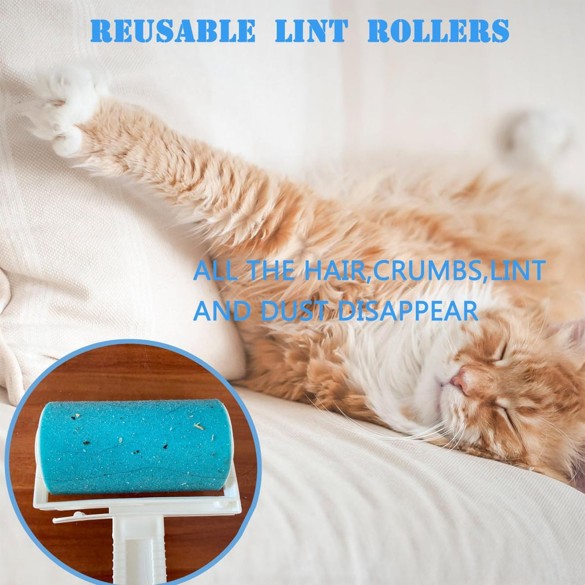 Reusable Portable Lint Roller 4 Pack, Washable Sticky Lint Roller Travel Pet Hair Remover Brush