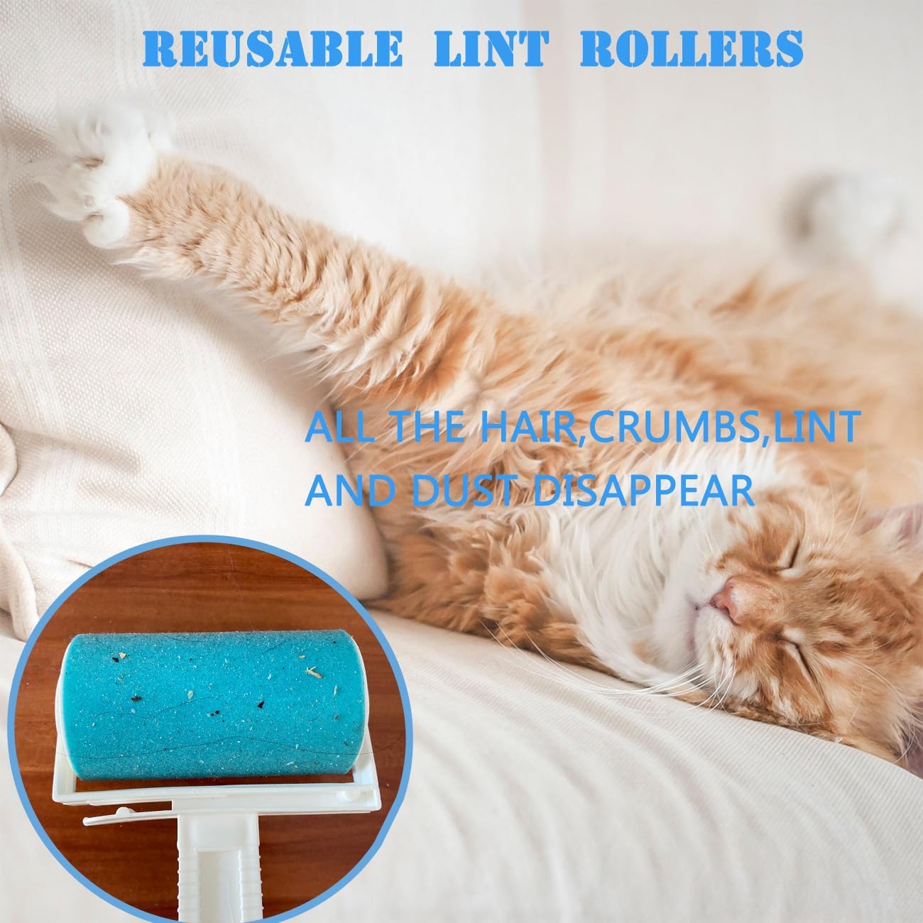 Reusable Portable Lint Roller 4 Pack, Washable Sticky Lint Roller Travel Pet Hair Remover Brush