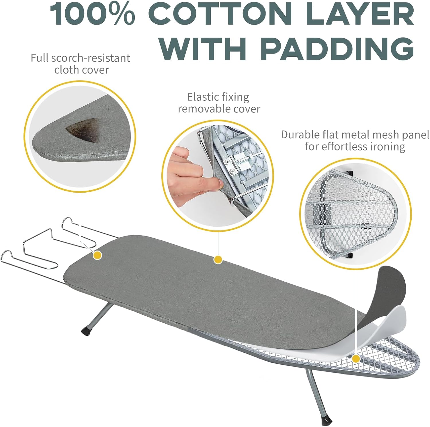 Metal Foldable Tabletop Ironing Board with Iron Rest, Portable Ironing Board Small with Heat