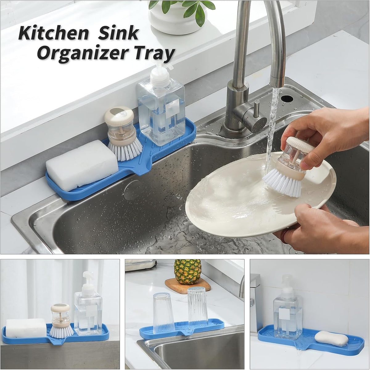 Silicone Bathroom Soap Dishes with Drain Spout-Bathroom and Kitchen Sink Organizer,Sponge