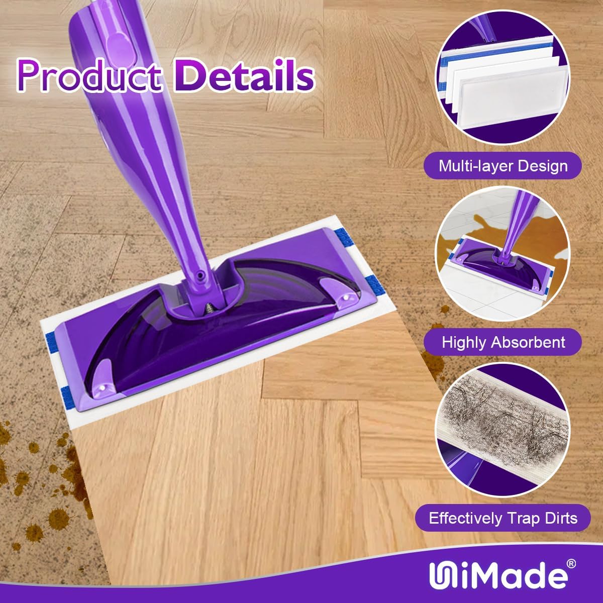 100 Count Mop Pad Refill Compatible with Swiffer WetJet, Disposable Multi-Layers Mopping Pads for