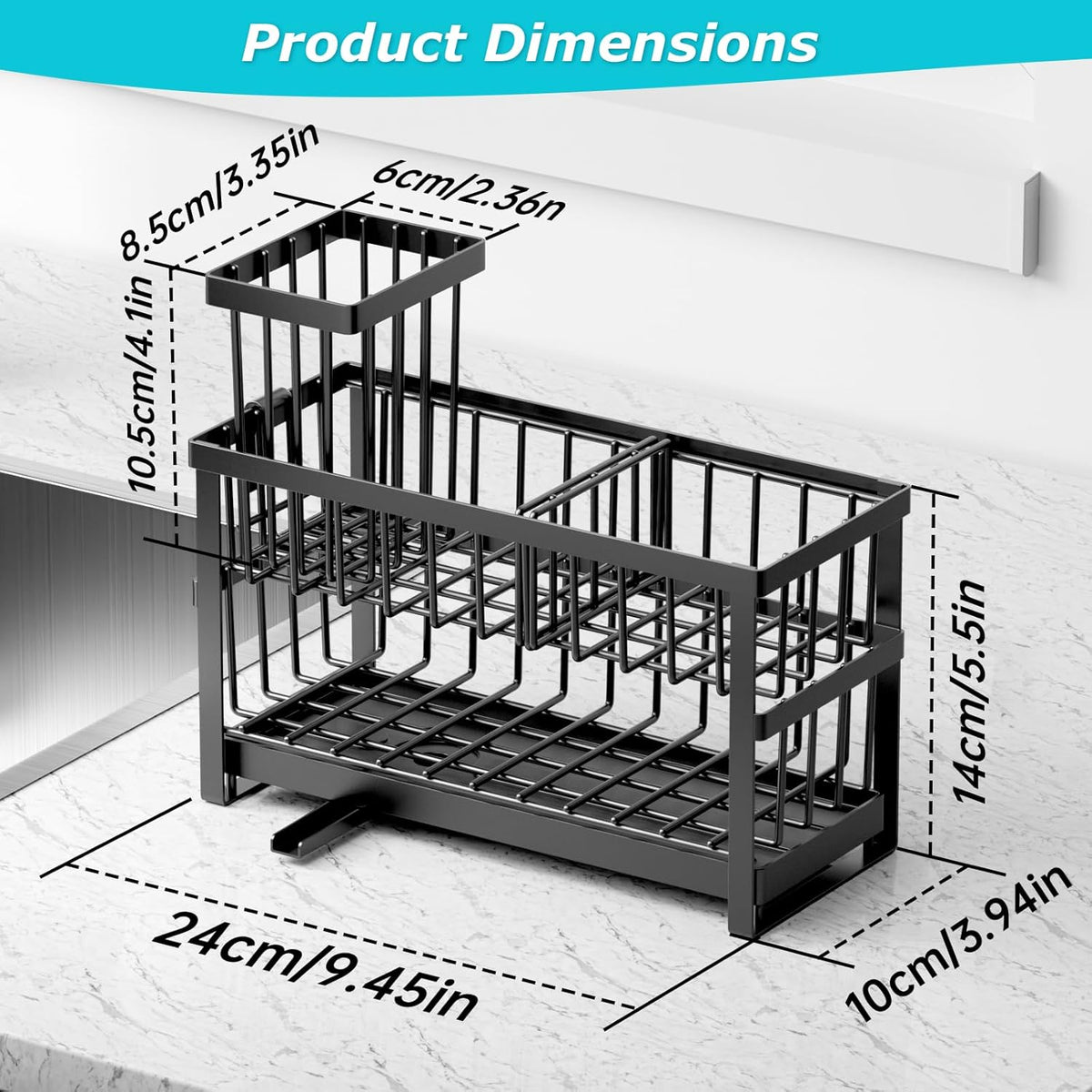 Sponge Holder for Kitchen Sink, 2 Tier Sink Caddy Organizer Countertop with Dish Brush Holder and
