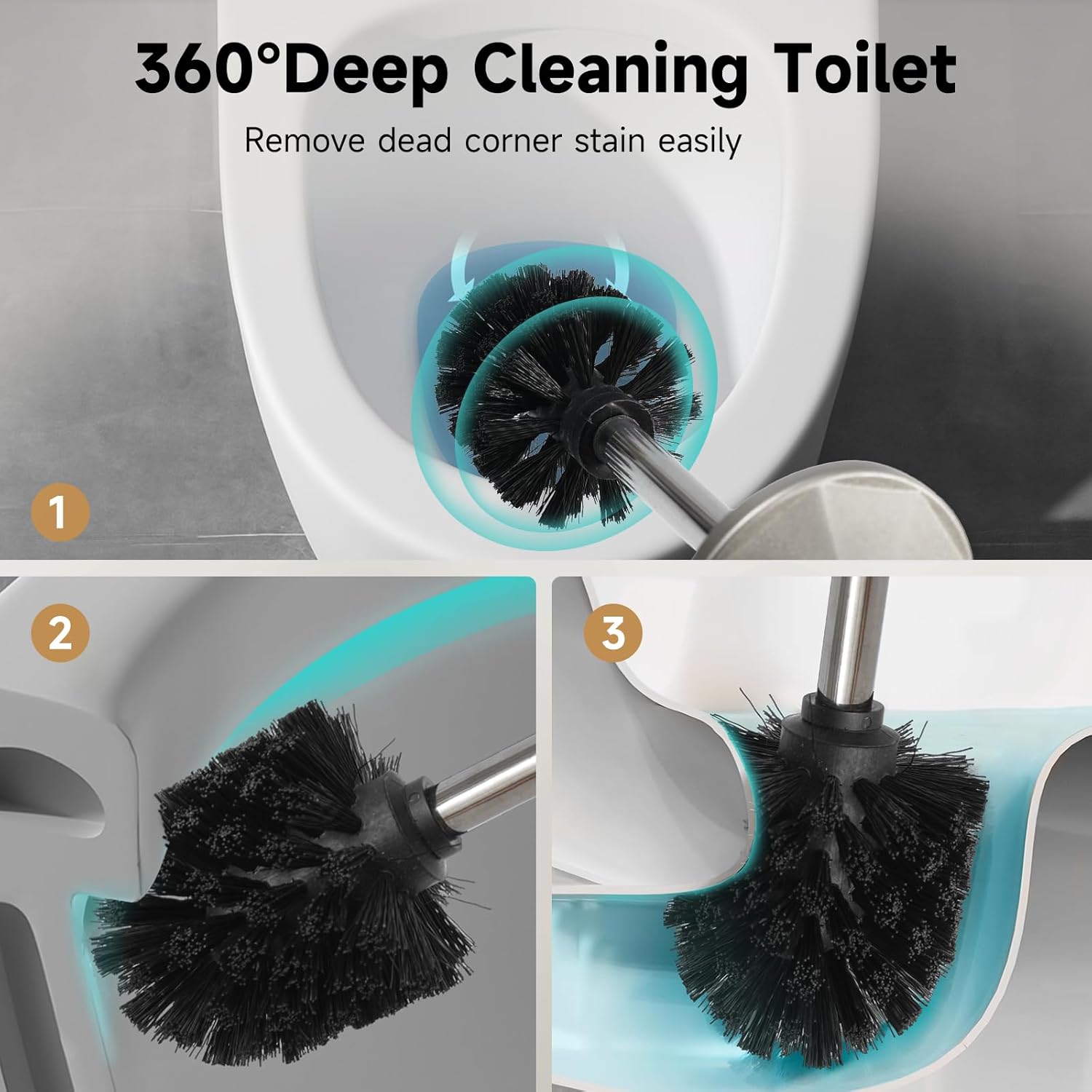 Stain Nickel Toilet Brush and Holder，Extra Long Handled Toilet Brush for Bathroom，Stainless Steel
