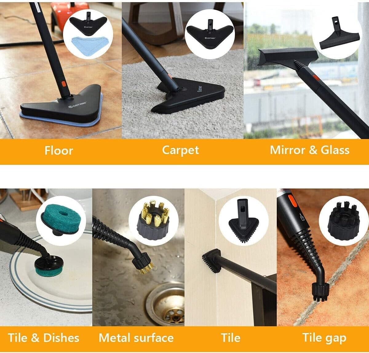 COSTWAY Multipurpose Steam Cleaner with 19 Accessories, Heavy Duty Household Steamer Chemical-Free