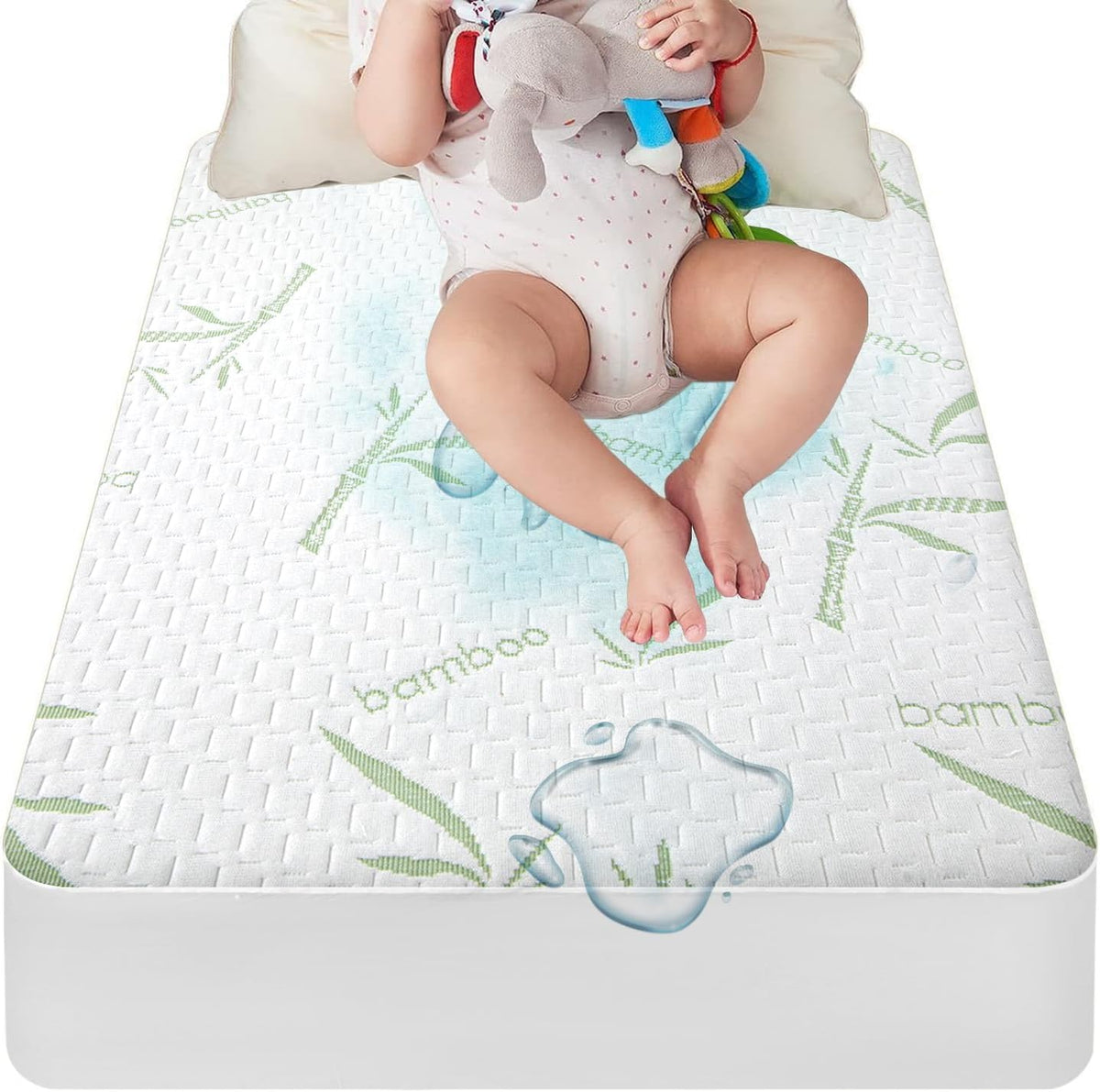 Mattress Protector Soft Crib Rayon Bamboo Waterproof Mattress Pad Cover, Soft Breathable Cooling