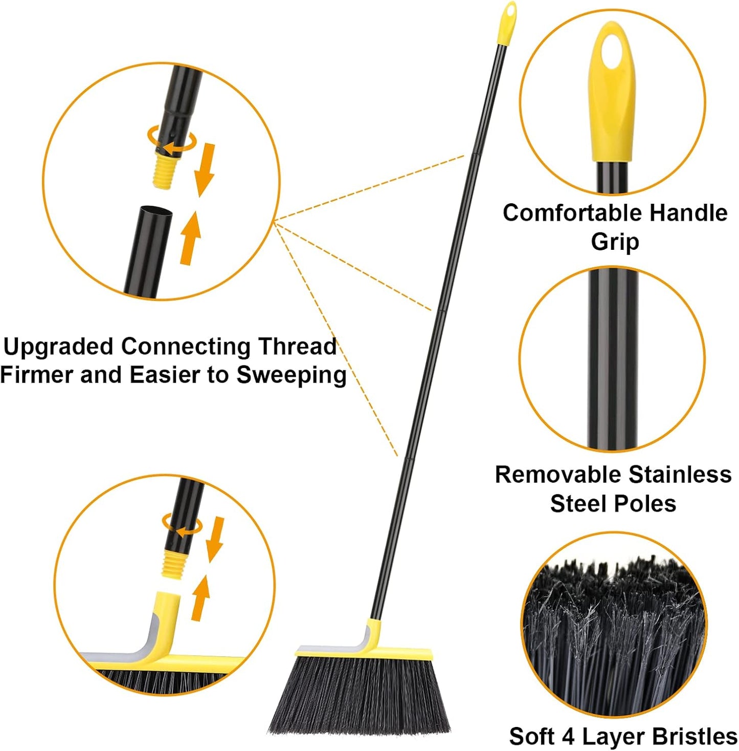 4 Packs Outdoor Broom for Floor Cleaning with 58" Long Handle, Heavy-Duty Commercial Brooms for