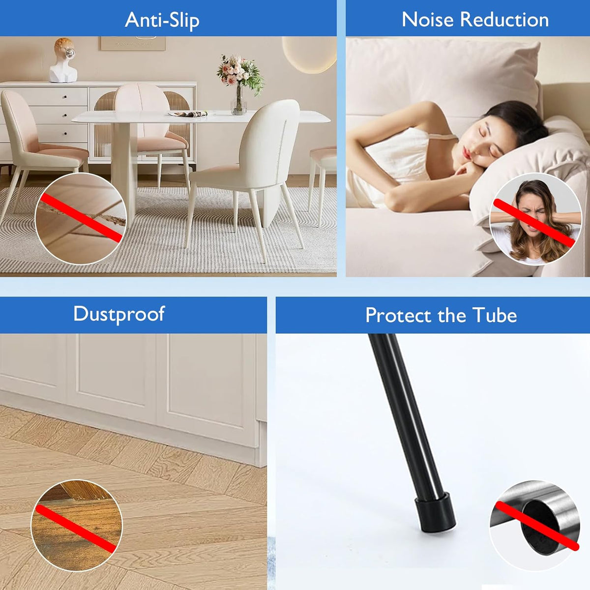 4 Pcs 1-1/4" Round Rubber Chair Leg Caps, PVC Table Leg Covers, Flexible & Anti-Slip Furniture Leg