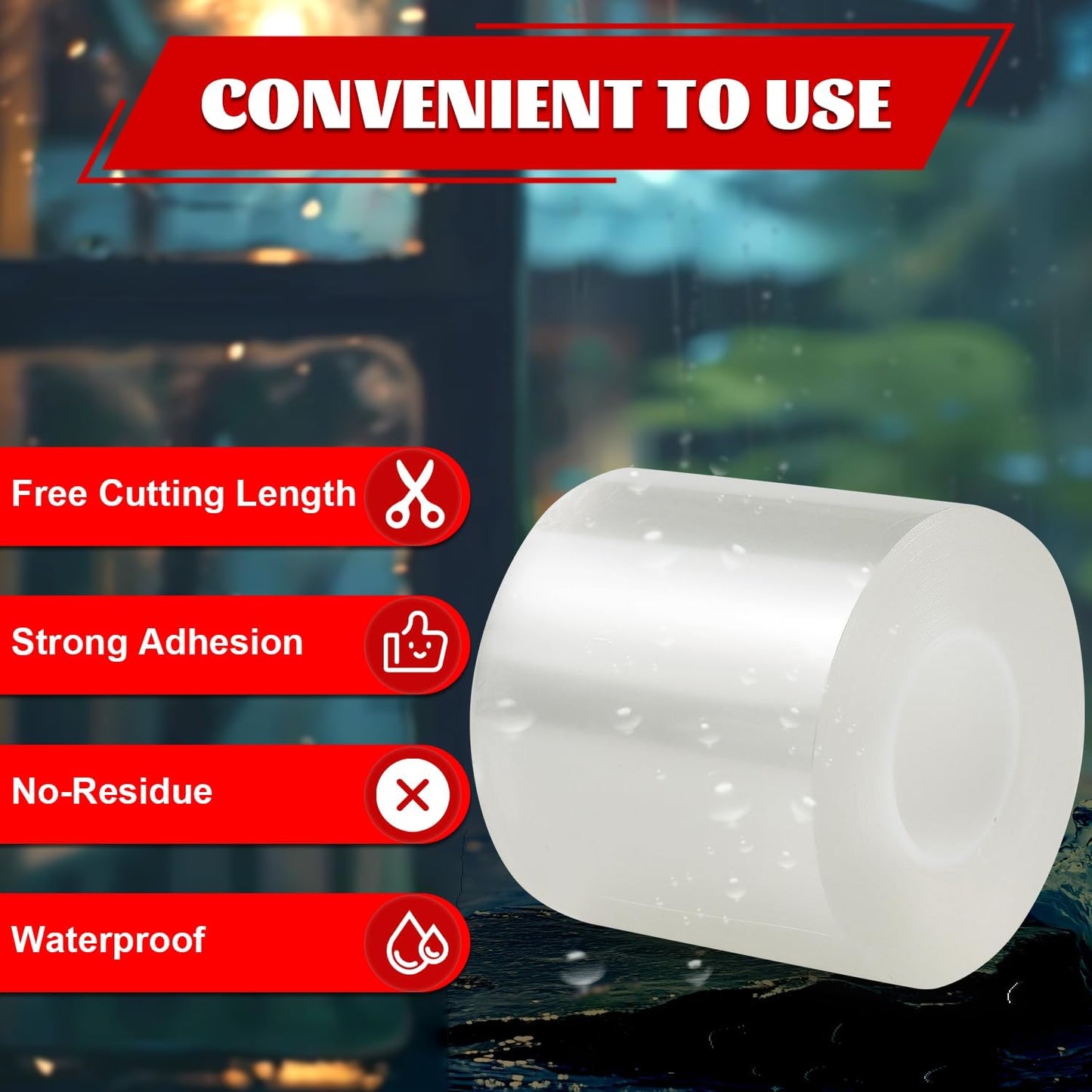 Transparent Window Weather Sealing Tape 3 Inch x 33 FT Weather Stripping Residue-Free Clear Window