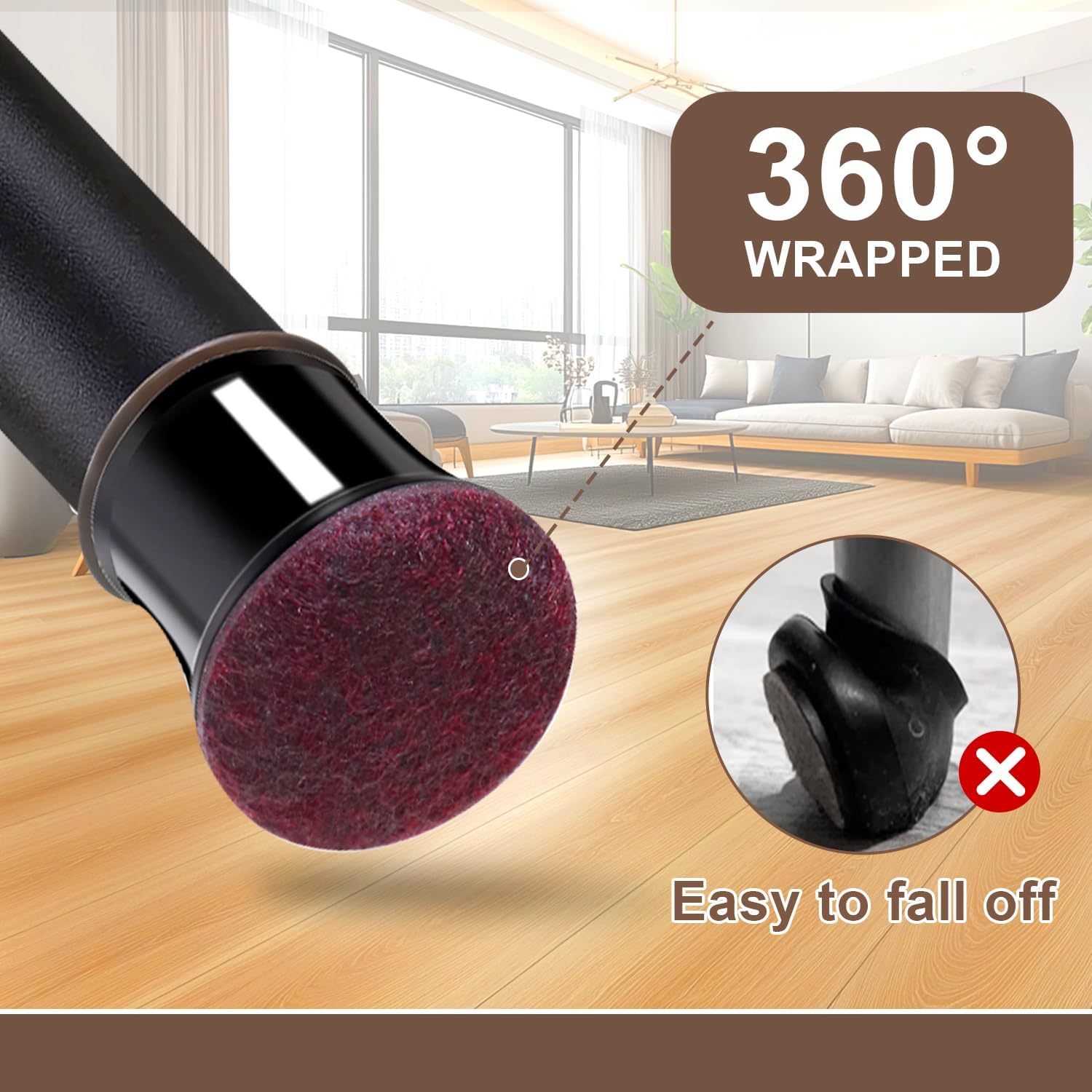 20 Pcs Chair Leg Floor Protectors for Hardwood Floors, Black Rubber Furniture Sliders with Felt