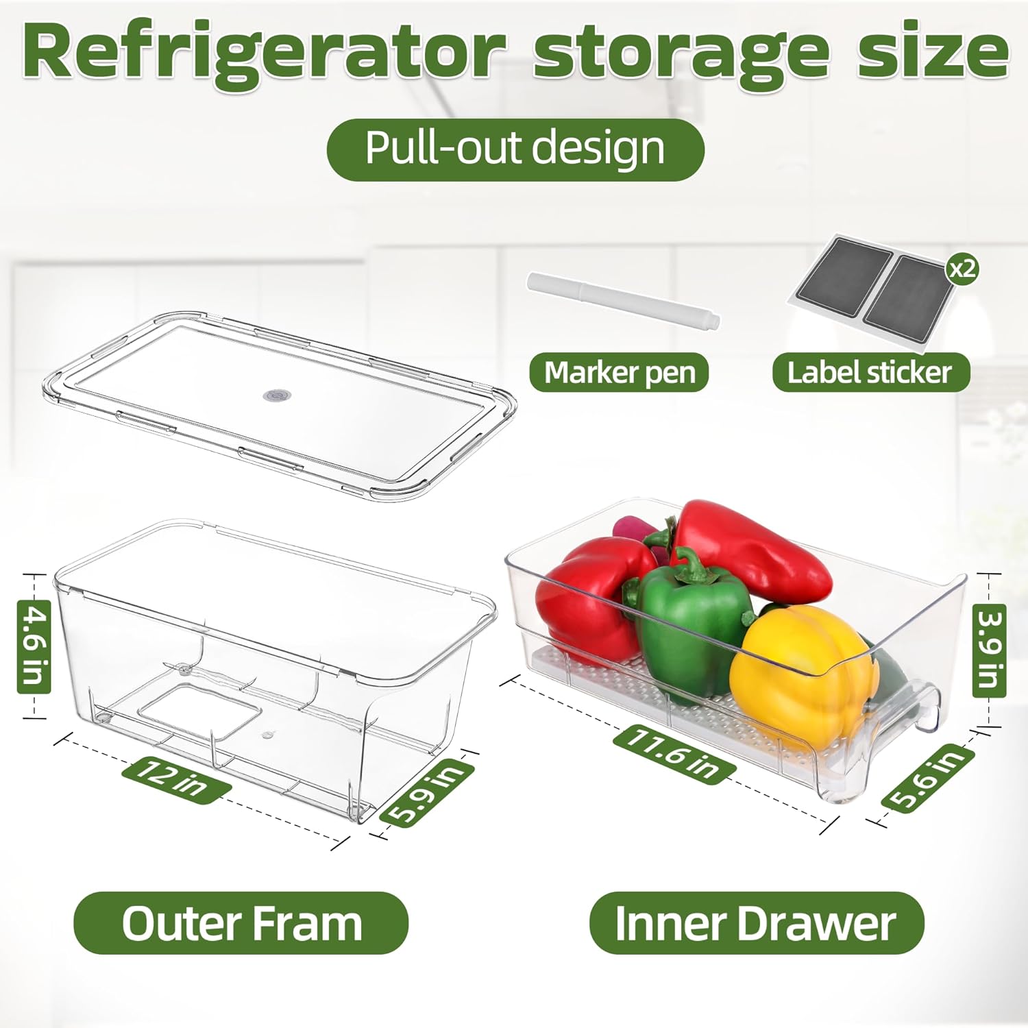 4 Pack Fridge Organizer Drawers, Stackable Pantry Organizers and Storage, Clear Pull-Out