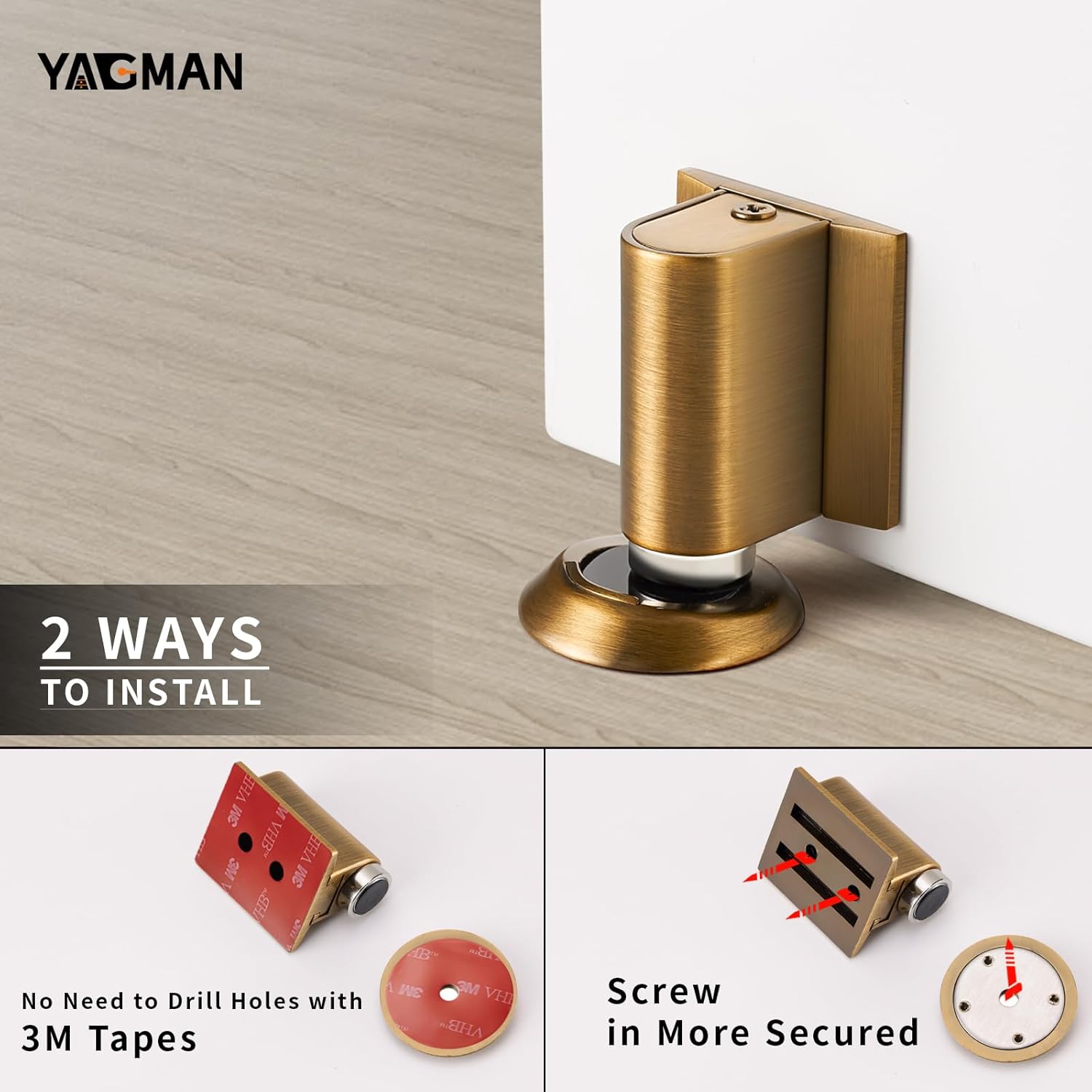 3 Pack Magnetic Door Stoppers Retractable Bottom of Door Holder No Drilling Mount Floor Door Stop