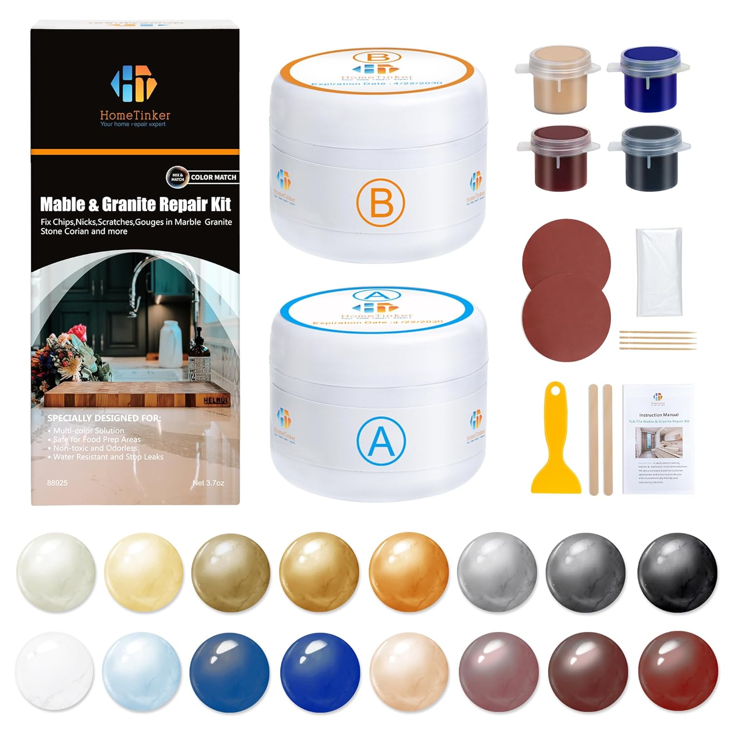 Marble and Granite Repair kit, Quartz Countertop Repair Kit for Chip Dents Cracks Holes Scratchs