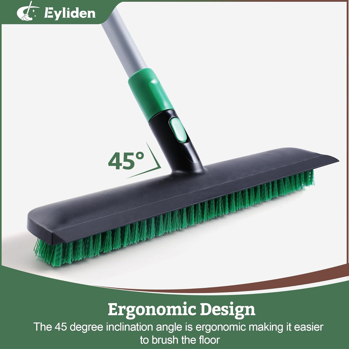 Eyliden X-Large Floor Scrub Brush, 2 in 1 Scrape Brushes with Rubber Squeegee | 55.3" Long Handle