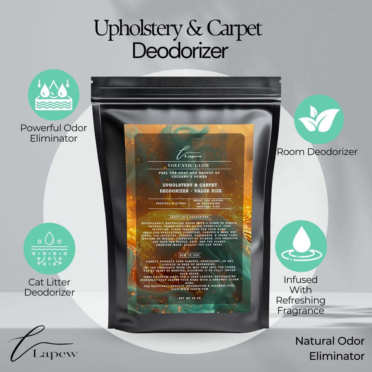 Volcanic Glow Carpet Freshener Powder Refill 36 oz | Powerful Odor Eliminator for Home | Upholstery