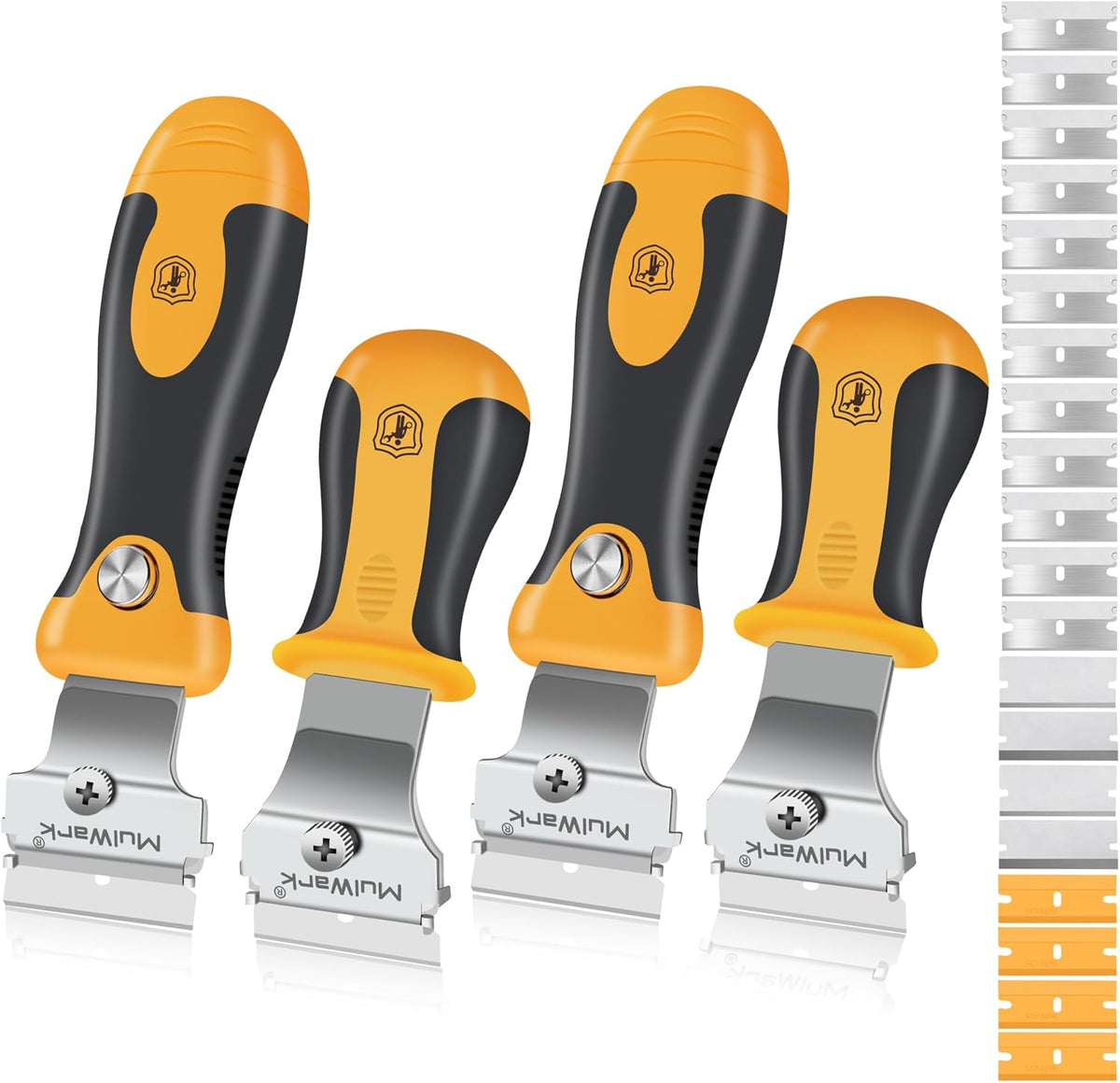 MulWark Razor Blade Scraper, 4 Handles Razor Scraper Set With Extra 24pcs Blades Heavy Duty Paint &
